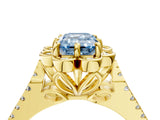 Yellow gold Fancy Blue Emerald  Halo Diamond Floral Split Shank Engagement Ring 5