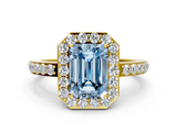 Yellow gold Fancy Blue Emerald  Halo Diamond Pavé Band Ring with Prong Setting_20