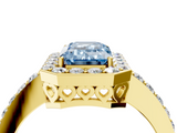 Yellow gold Fancy Blue Emerald  Halo Diamond Pavé Band Ring with Prong Setting_24