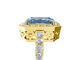Yellow gold Fancy Blue Emerald  Halo Diamond Pavé Band Ring with Prong Setting_25