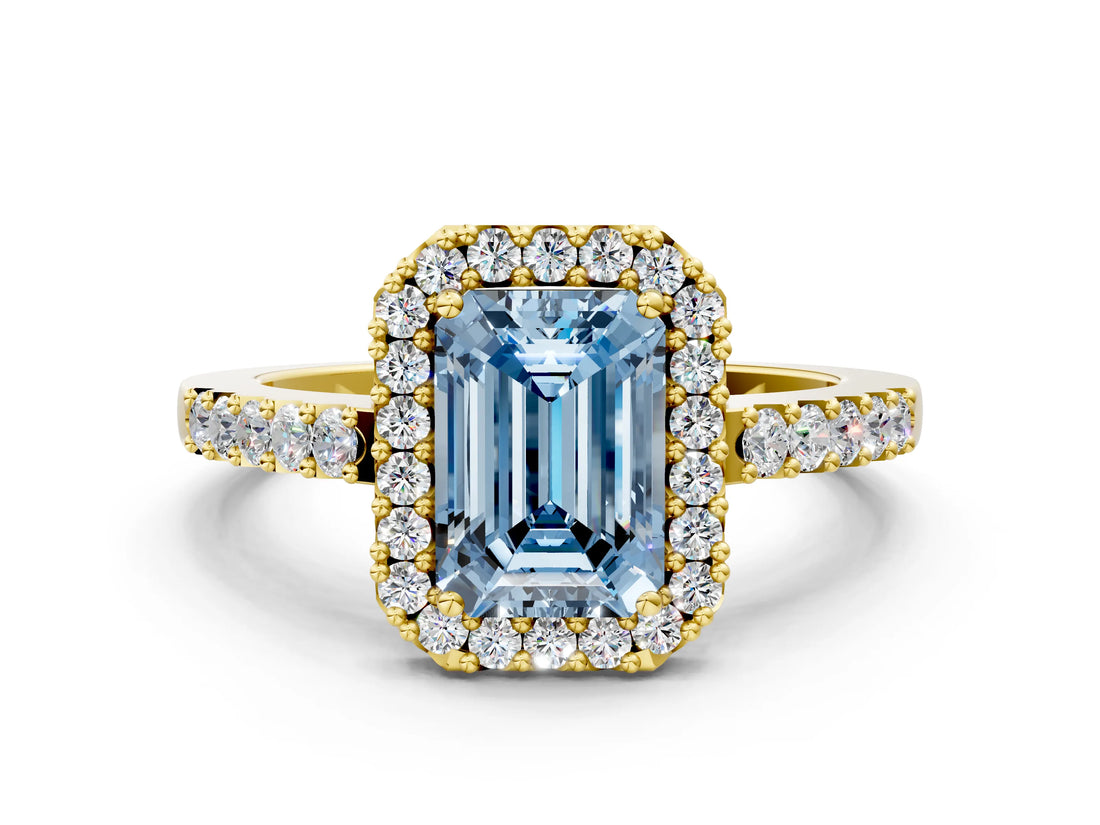 Yellow gold Fancy Blue Emerald  Halo Diamond Pavé Solitaire Ring_33