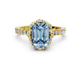 Yellow gold Fancy Blue Emerald  Halo Diamond Pave Band Ring with Four-Prong Setting_15
