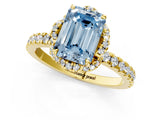 Yellow gold Fancy Blue Emerald  Halo Diamond Pave Band Ring with Four-Prong Setting_16