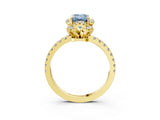 Yellow gold Fancy Blue Emerald  Halo Diamond Pave Band Ring with Four-Prong Setting_18