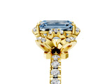 Yellow gold Fancy Blue Emerald  Halo Diamond Pave Band Ring with Four-Prong Setting_20