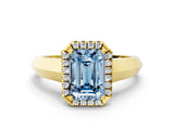 Yellow gold Fancy Blue Emerald  Halo Diamond Ring with Cathedral Band and Four-Prong Setting_49
