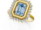 Yellow gold Fancy Blue Emerald  Halo Diamond Ring with Milgrain Edge and Round Prong Setting_26