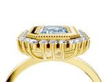 Yellow gold Fancy Blue Emerald  Halo Diamond Ring with Milgrain Edge and Round Prong Setting_29