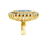 Yellow gold Fancy Blue Emerald  Halo Diamond Ring with Milgrain Edge and Round Prong Setting_30