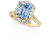 Yellow gold Fancy Blue Emerald  Halo Diamond Ring with Pavé Band and Prong Setting_21