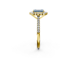 Yellow gold Fancy Blue Emerald  Halo Diamond Ring with Pavé Band and Prong Setting_22