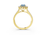 Yellow gold Fancy Blue Emerald  Halo Diamond Ring with Pavé Band and Prong Setting_23