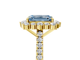 Yellow gold Fancy Blue Emerald  Halo Diamond Ring with Pavé Band and Prong Setting_25