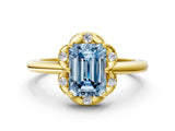 Yellow gold Fancy Blue Emerald  Halo Diamond Ring with Round Cluster Setting, Solitaire Band, and Four-Prong Setting_84