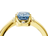 Yellow gold Fancy Blue Emerald  Halo Diamond Ring with Round Cluster Setting, Solitaire Band, and Four-Prong Setting_88
