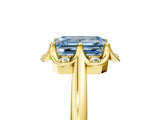 Yellow gold Fancy Blue Emerald  Halo Diamond Ring with Round Cluster Setting, Solitaire Band, and Four-Prong Setting_89