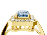 Yellow gold Fancy Blue Emerald  Halo Diamond Ring with Split Shank and Four-Prong Setting_58
