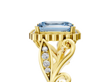 Yellow gold Fancy Blue Emerald  Halo Diamond Ring with Vintage Split Shank and Four-Prong Setting_25