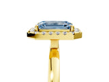 Yellow gold Fancy Blue Emerald  Halo Diamond Solitaire with Pavé Band and Four-Prong Setting_100