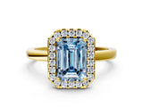 Yellow gold Fancy Blue Emerald  Halo Diamond Solitaire with Pavé Band and Four-Prong Setting_95