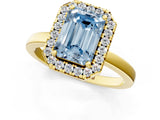Yellow gold Fancy Blue Emerald  Halo Diamond Solitaire with Pavé Band and Four-Prong Setting_96