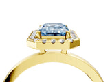 Yellow gold Fancy Blue Emerald  Halo Diamond Solitaire with Pavé Band and Four-Prong Setting_99