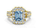 Yellow gold Fancy Blue Emerald  Halo Diamond Split Shank Engagement Ring with Prong Setting_80
