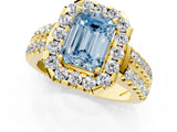 Yellow gold Fancy Blue Emerald  Halo Diamond Split Shank Engagement Ring with Prong Setting_81