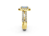 Yellow gold Fancy Blue Emerald  Halo Diamond Split Shank Engagement Ring with Prong Setting_82