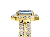 Yellow gold Fancy Blue Emerald  Halo Diamond Split Shank Engagement Ring with Prong Setting_85