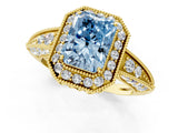 Yellow gold Fancy Blue Emerald  Halo Diamond Split Shank Ring with Milgrain Detail_50