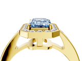 Yellow gold Fancy Blue Emerald  Halo Pavé Diamond Engagement Ring with Bezel Setting_24
