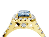 Yellow gold Fancy Blue Emerald  Halo Pavé Diamond Engagement Ring with Four-Prong Setting_30