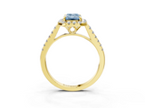 Yellow gold Fancy Blue Emerald  Halo Pavé Diamond Engagement Ring with Four-Prong Setting_6