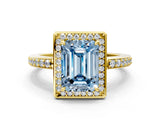 Yellow gold Fancy Blue Emerald  Halo Pave Band Solitaire Ring with Prong Setting_65
