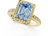 Yellow gold Fancy Blue Emerald  Halo Pave Band Solitaire Ring with Prong Setting_66