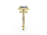 Yellow gold Fancy Blue Emerald  Halo Pave Band Solitaire Ring with Prong Setting_67