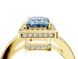 Yellow gold Fancy Blue Emerald  Halo Pave Band Solitaire Ring with Prong Setting_69