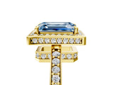 Yellow gold Fancy Blue Emerald  Halo Pave Band Solitaire Ring with Prong Setting_70