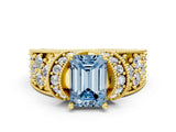 Yellow gold Fancy Blue Emerald  Halo Pave Diamond Engagement Ring with Milgrain Detailing_51