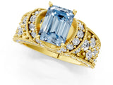 Yellow gold Fancy Blue Emerald  Halo Pave Diamond Engagement Ring with Milgrain Detailing_52