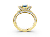 Yellow gold Fancy Blue Emerald  Halo Pave Diamond Engagement Ring with Milgrain Detailing_54