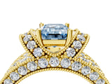 Yellow gold Fancy Blue Emerald  Halo Pave Diamond Engagement Ring with Milgrain Detailing_55