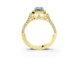 Yellow gold Fancy Blue Emerald  Halo Pave Split Shank Prong Setting Ring_29