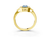 Yellow gold Fancy Blue Emerald  Halo Round Diamond Milgrain Pave Engagement Ring_6