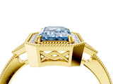 Yellow gold Fancy Blue Emerald  Halo Round Diamond Milgrain Pave Engagement Ring_7
