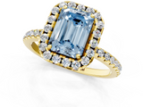 Yellow gold Fancy Blue Emerald  Halo Round Diamond Pavé Band Four-Prong Ring_4