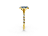 Yellow gold Fancy Blue Emerald  Halo Round Diamond Pavé Band Four-Prong Ring_5
