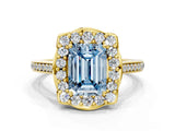Yellow gold Fancy Blue Emerald  Halo Round Diamond Pave Band with Four-Prong Setting_38