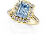 Yellow gold Fancy Blue Emerald  Halo Round Diamond Pave Band with Four-Prong Setting_39